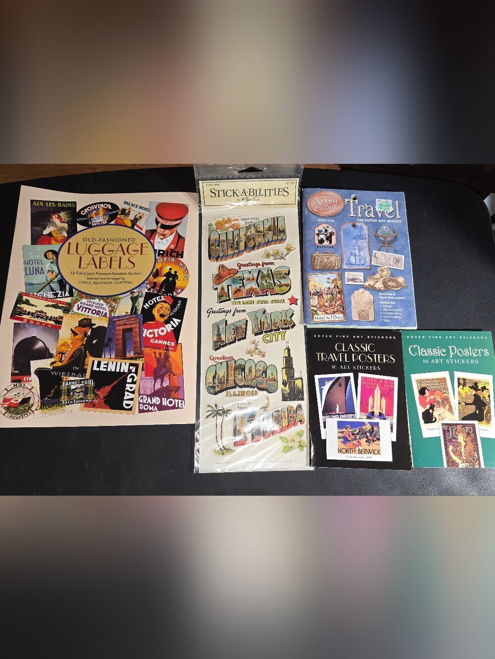 New- Sticker Books Luggage Labels Travel Classic Posters Scrapbook Crafting Lot